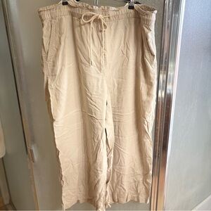 LOFT Khaki Lyocell Drawstring Cropped Pants